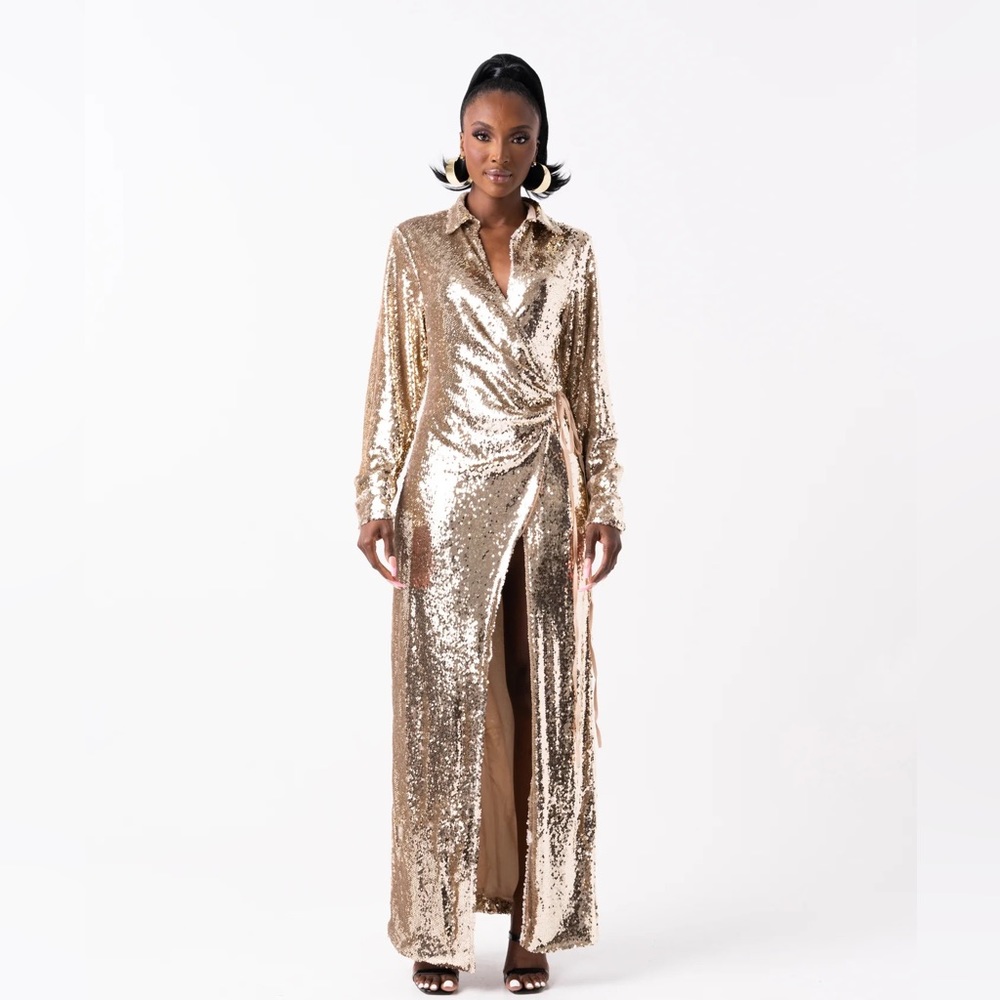 Gold Sequin Wrap Dress